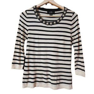 Women's August silk heritage quarter sleeve stripe shirt top S